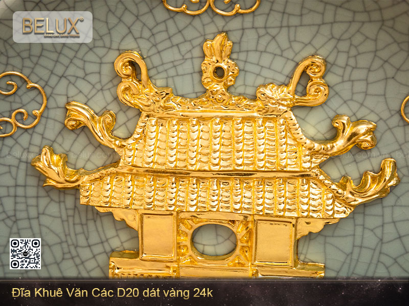 Đĩa khuê văn các D20 dát vàng 24k&nbsp;